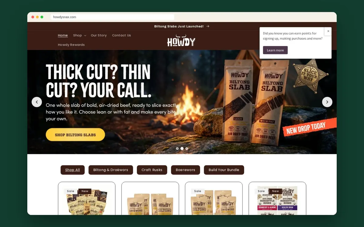 Howdy Snax website
